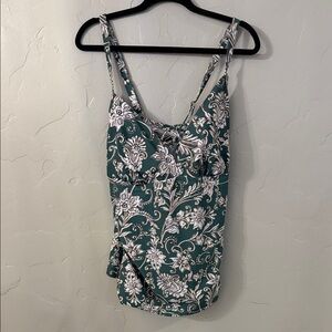 Aqua Couture Floral Green and White Swim Tankini Size 2X